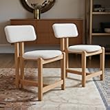 Acanva Wooden Dining Chairs Set of 2, Modern Boucle Fabric Upholstered Kitchen Side Chair for Kitchen Living Room Office, Oak