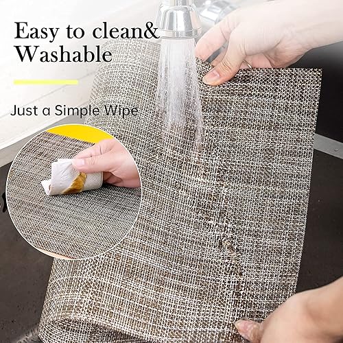 Miniatura 9 de HGMO Juego de 8 manteles individuales lavables de vinilo para interiores y exteriores para mesa de comedor, manteles de PVC duraderos (beige)