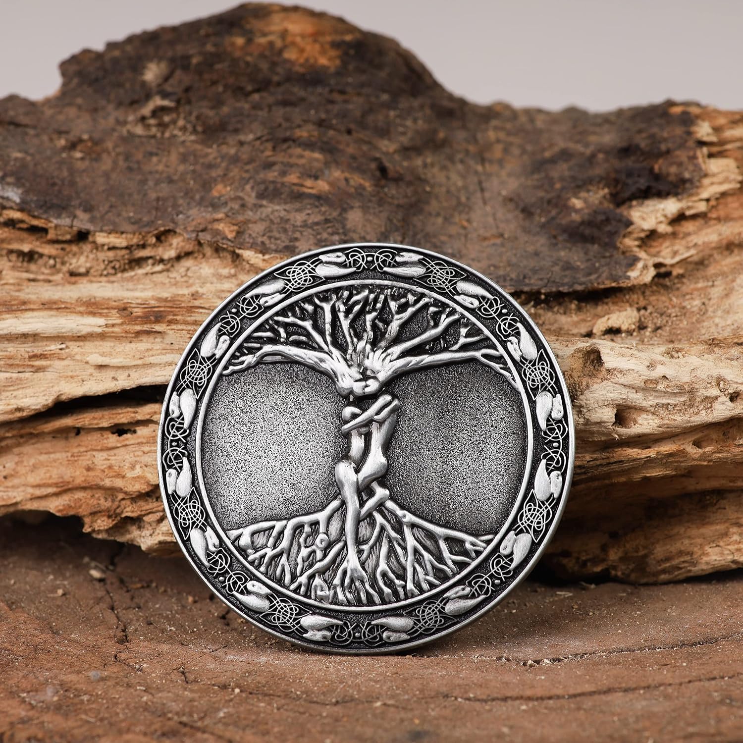 HAQUIL Celtic Tree Of Life Cowboy Round Circle Belt Buckle Stainless Steel Sliver Belt For Men Viking Western Belt