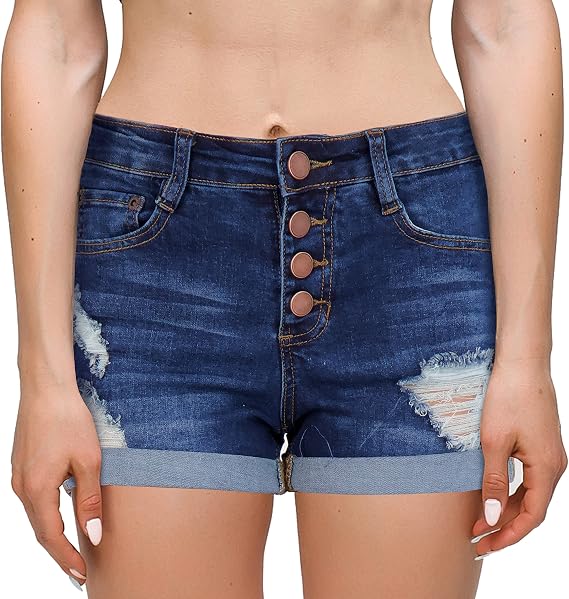 Distressed Stretch Denim Jean Shorts 