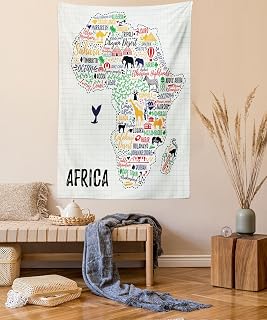 Ambesonne Saying Tapestry, Colorful Lettering of Countries in Continent with Animals Art Print, Fabric Wall Hanging Decor for Bedroom Living Room Dorm, 30" X 45", Multicolor