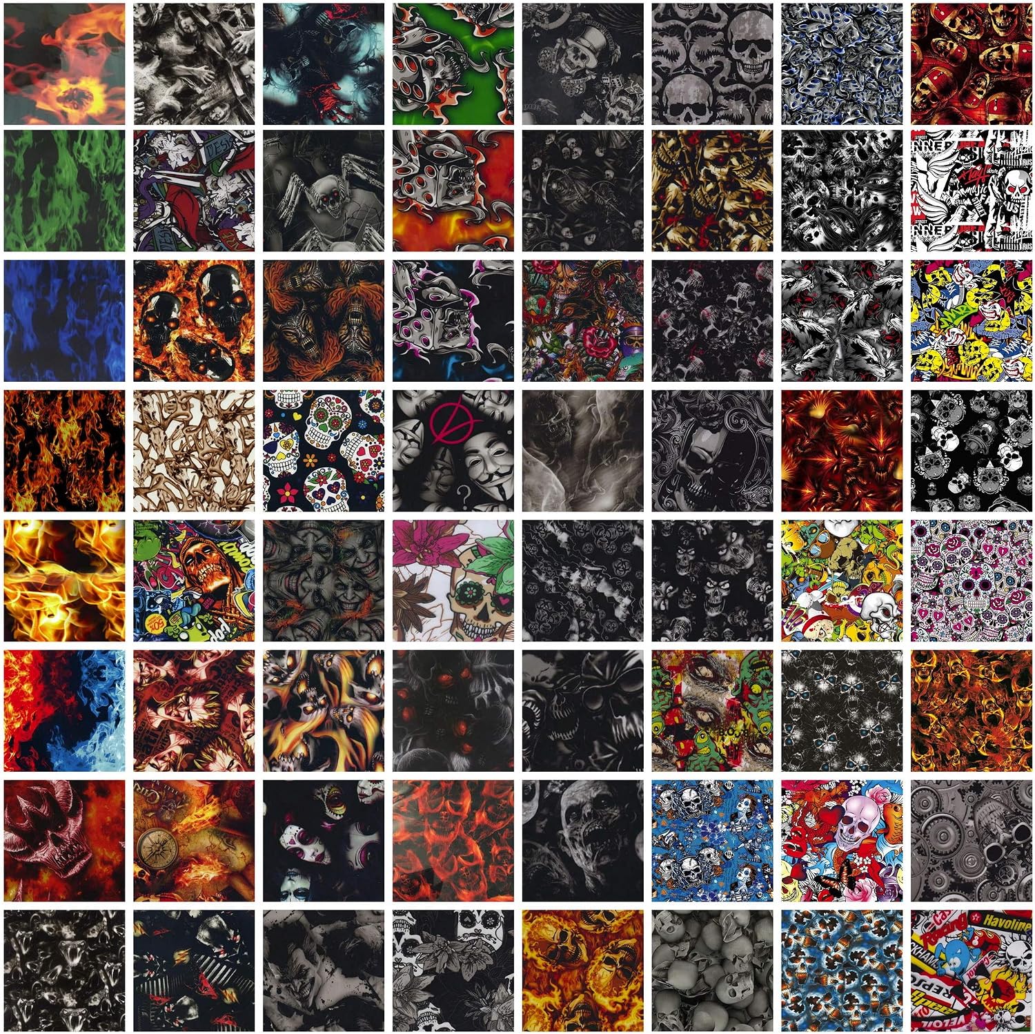 Hydrographics Skulls&Flamme Water Transfer Printing Film - 5 Packs of Random WTP Film (5 Rolls X3.3FT)