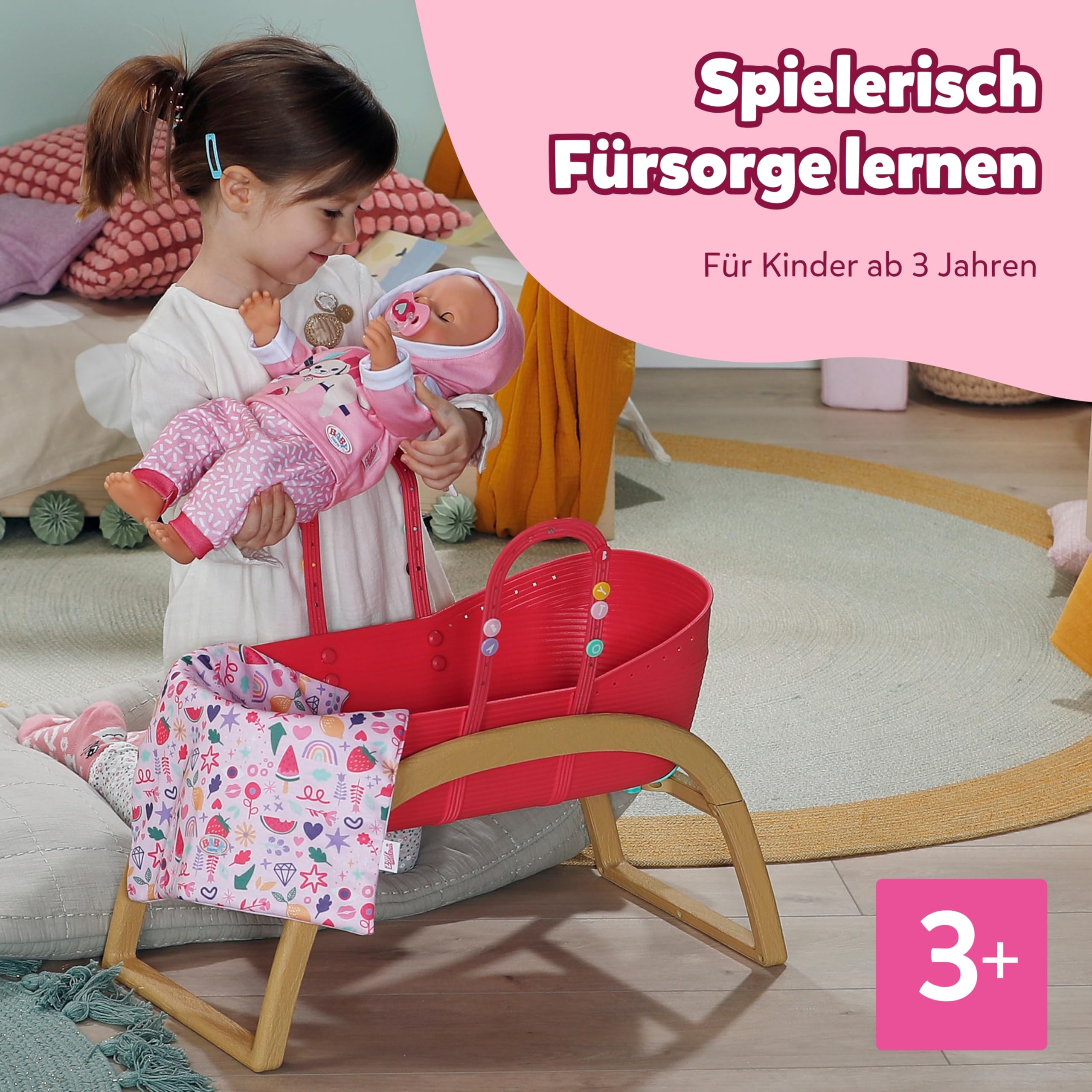 BABY born 3 in 1 Wiege Pinplay, Puppenbett, Wiege und Trage mit Pins zum Verzieren, inkl. Bettdecke und Kopfkissen