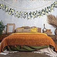 Juexica Boho Artificial Eucalyptus Garland with LED Lights - Farmhouse Hanging Wall Decor for Fall Bedroom Kitchen Office