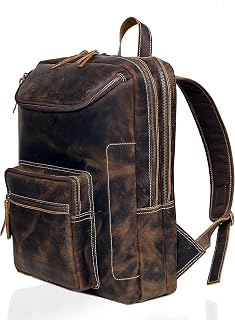 Vintage Leather Backpack For Men 15.6" Laptop Bag Large Capacity Business Travel Hiking Shoulder Daypacks Business Travel Office Daypacks Brown