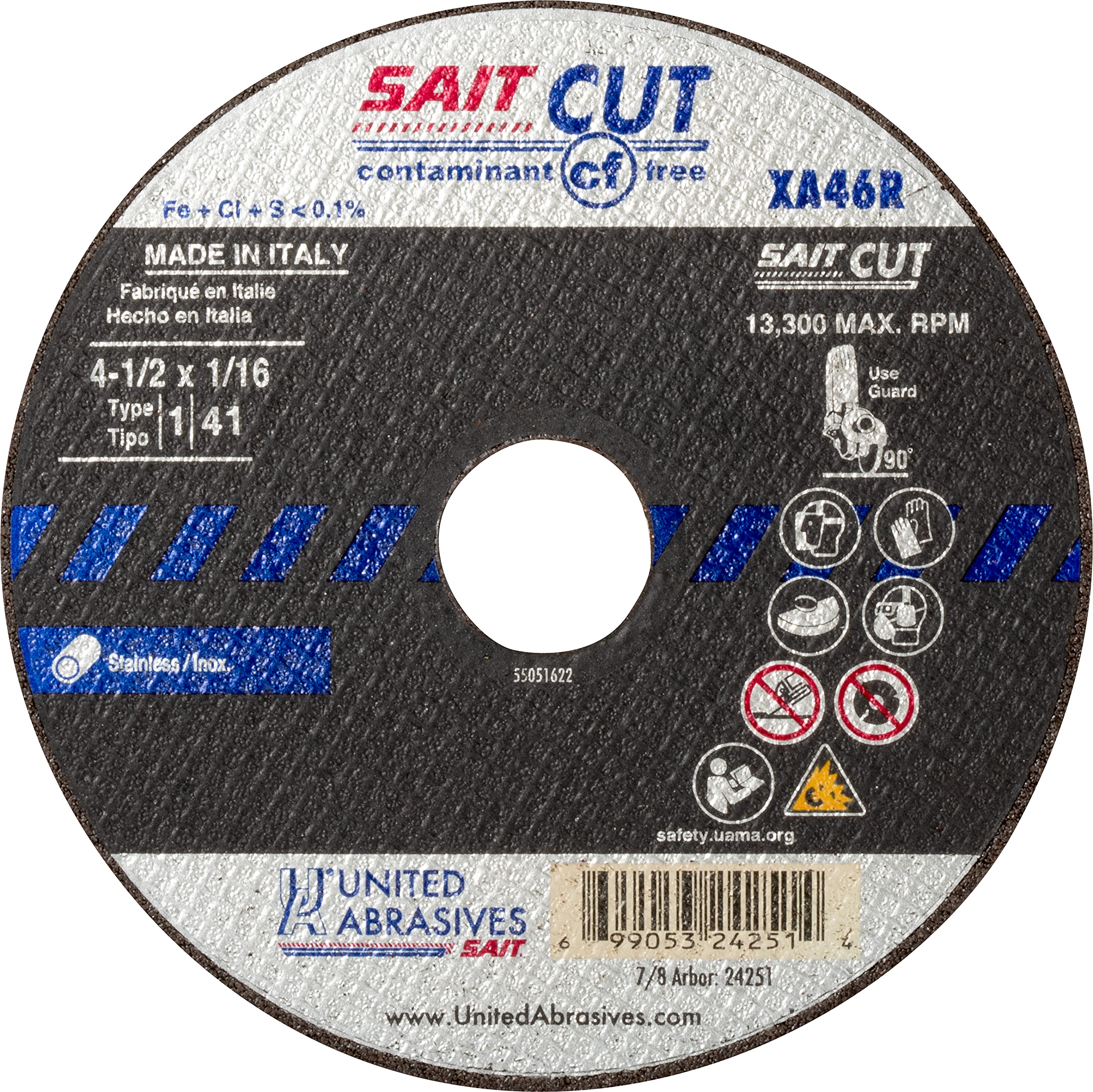 United Abrasives SAIT 24251 4-1/2x1/16x7/8 XA46R Contaminant Free High Speed Cut-Off Wheels, 50 Pack