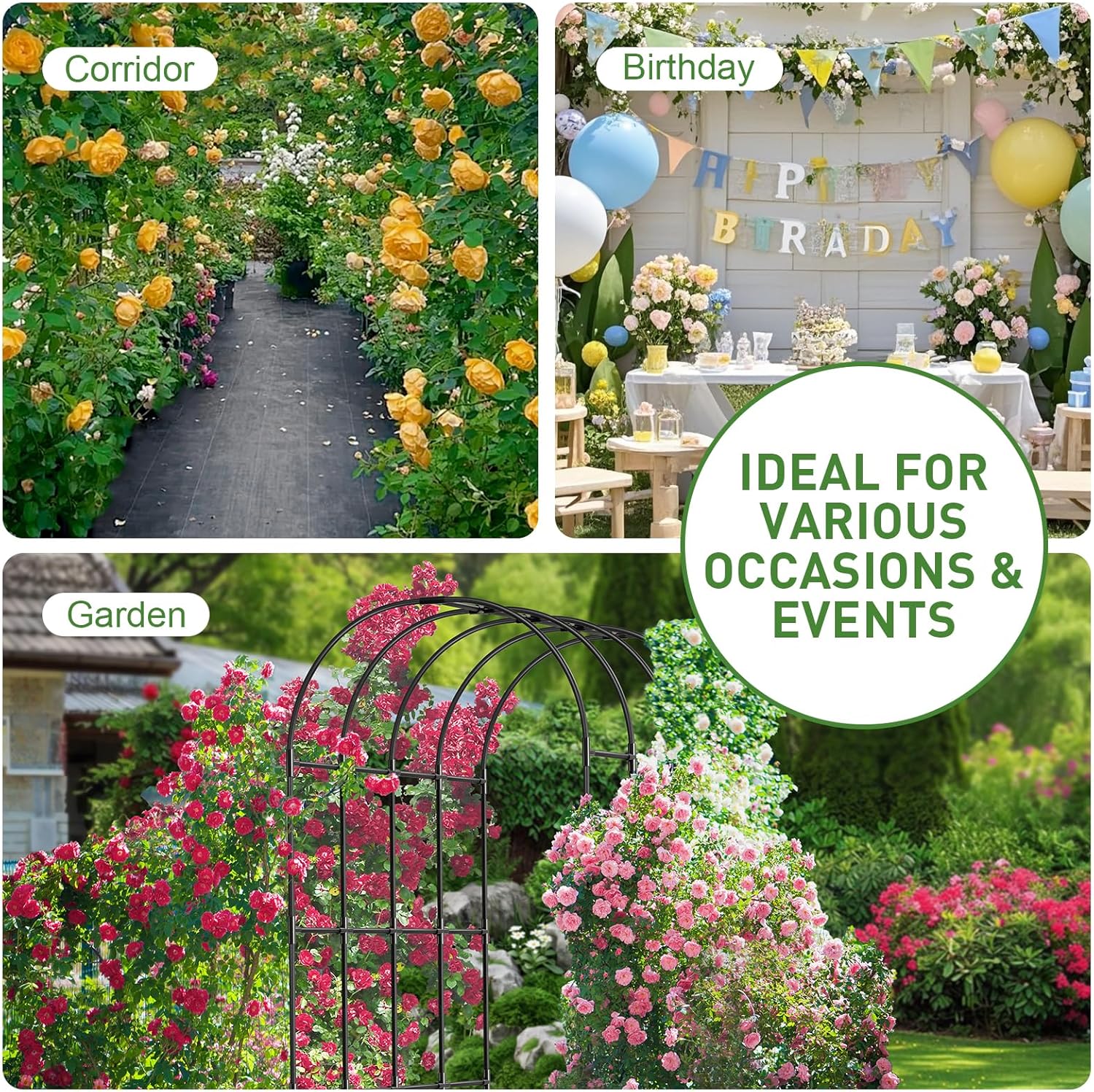 garden arch trellis, metal arch trellis for climbing plants outdoor, yard, garden, climbing plants w/decorative wire lattice - black