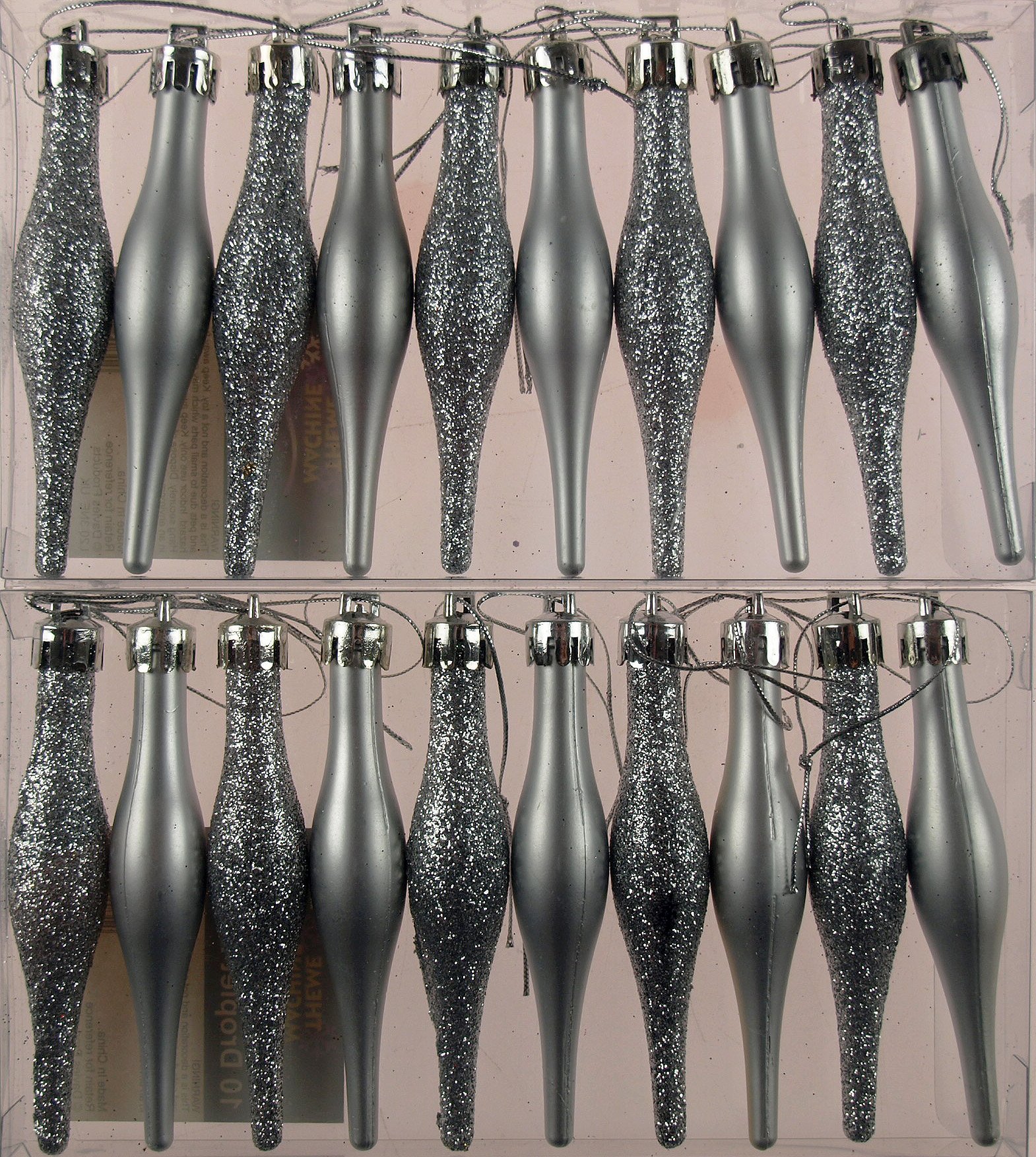 Set Of 20 Christmas Tree Tear Drop Droplet Baubles Decorations - Silver