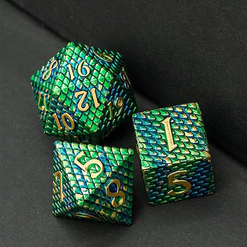Miniatura 5 de UDIXI juego de dados de metal poliédricos para juegos de rol y Calabozos y dragones (azul y verde, con números dorados)