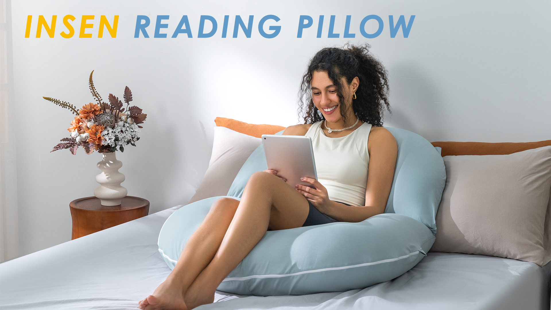INSEN Coussin de lecture, coussin de dos pour s'asseoir au lit pour lire, infirmière et détente, coussin de lecture pour adultes, mamans et enfants, coussin d'assise pour lit, double face, gris