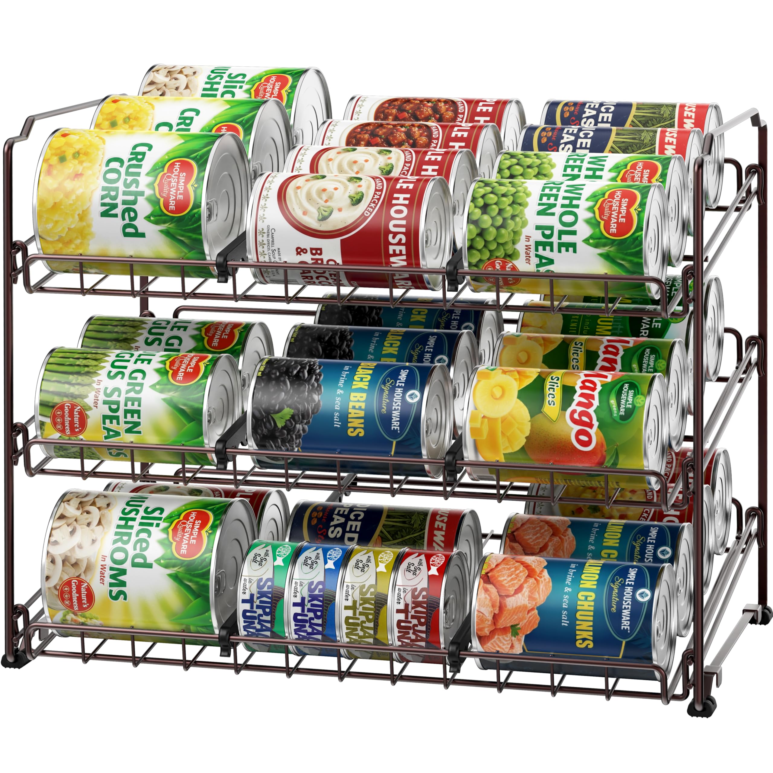 Simple Houseware Stackable Can Organizer Rack for Pantry/Cabinet – 11.5" D x 17" W x 13.75" H, Holds 36 Cans, 3-Tier Can Food Storage Dispenser, Bronze