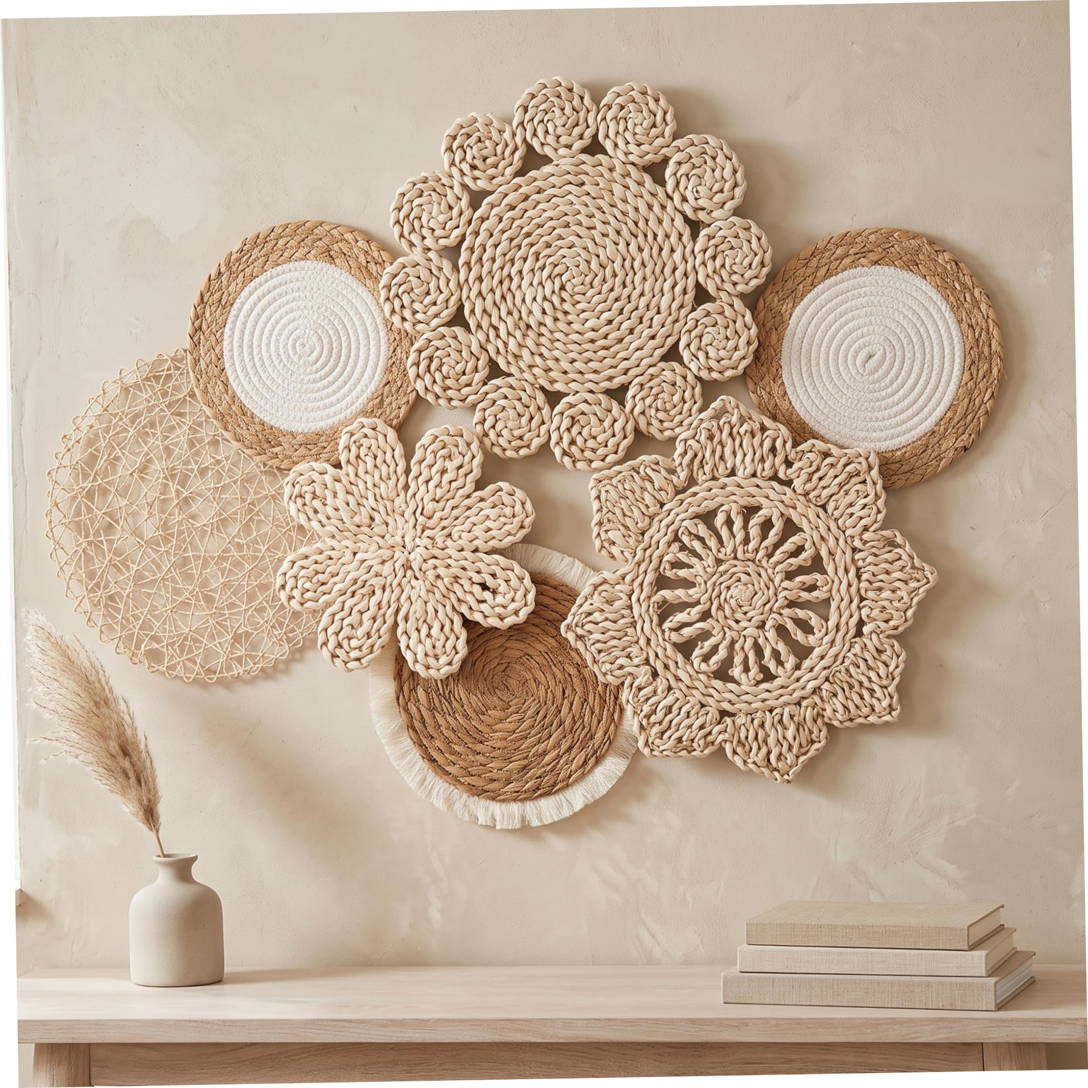 DAGLLGEW 7 unids/set decoración de pared de ratán tejido a mano Boho arte de pared tejido para sala de estar
