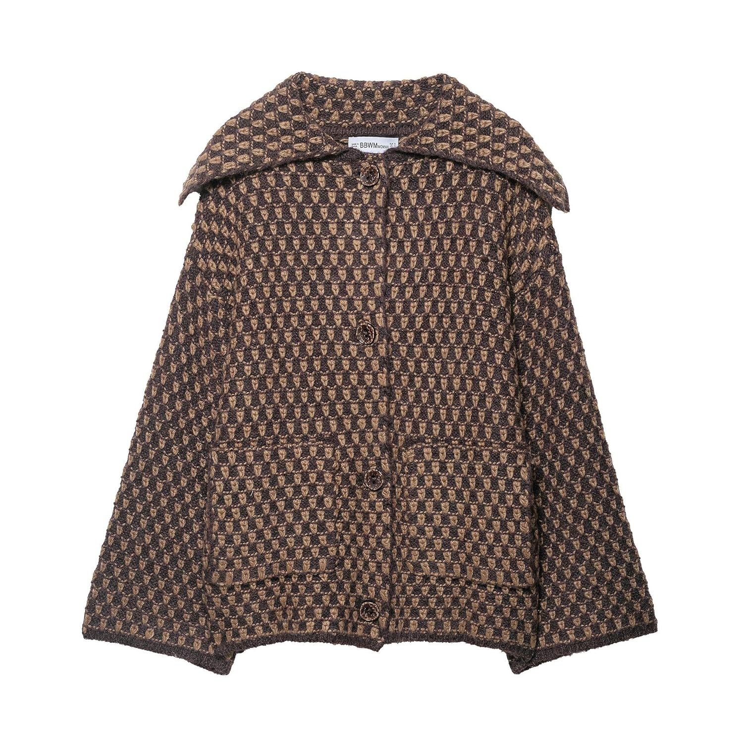 chouyatou Womens Vintage Lapel Plaid Cardigans Button Down Chunky Knit Cardigan Sweater Jacket Coat with Pockets