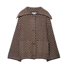 chouyatou Womens Vintage Lapel Plaid Cardigans Button Down Chunky Knit Cardigan Sweater Jacket Coat with Pockets