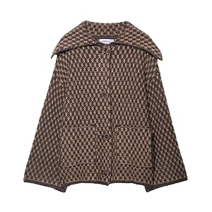 chouyatou Womens Vintage Lapel Plaid Cardigans Button Down Chunky Knit Cardigan Sweater Jacket Coat with Pockets