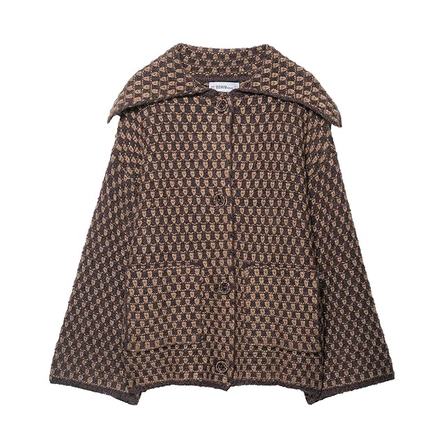chouyatou Womens Vintage Lapel Plaid Cardigans Button Down Chunky Knit Cardigan Sweater Jacket Coat with Pockets