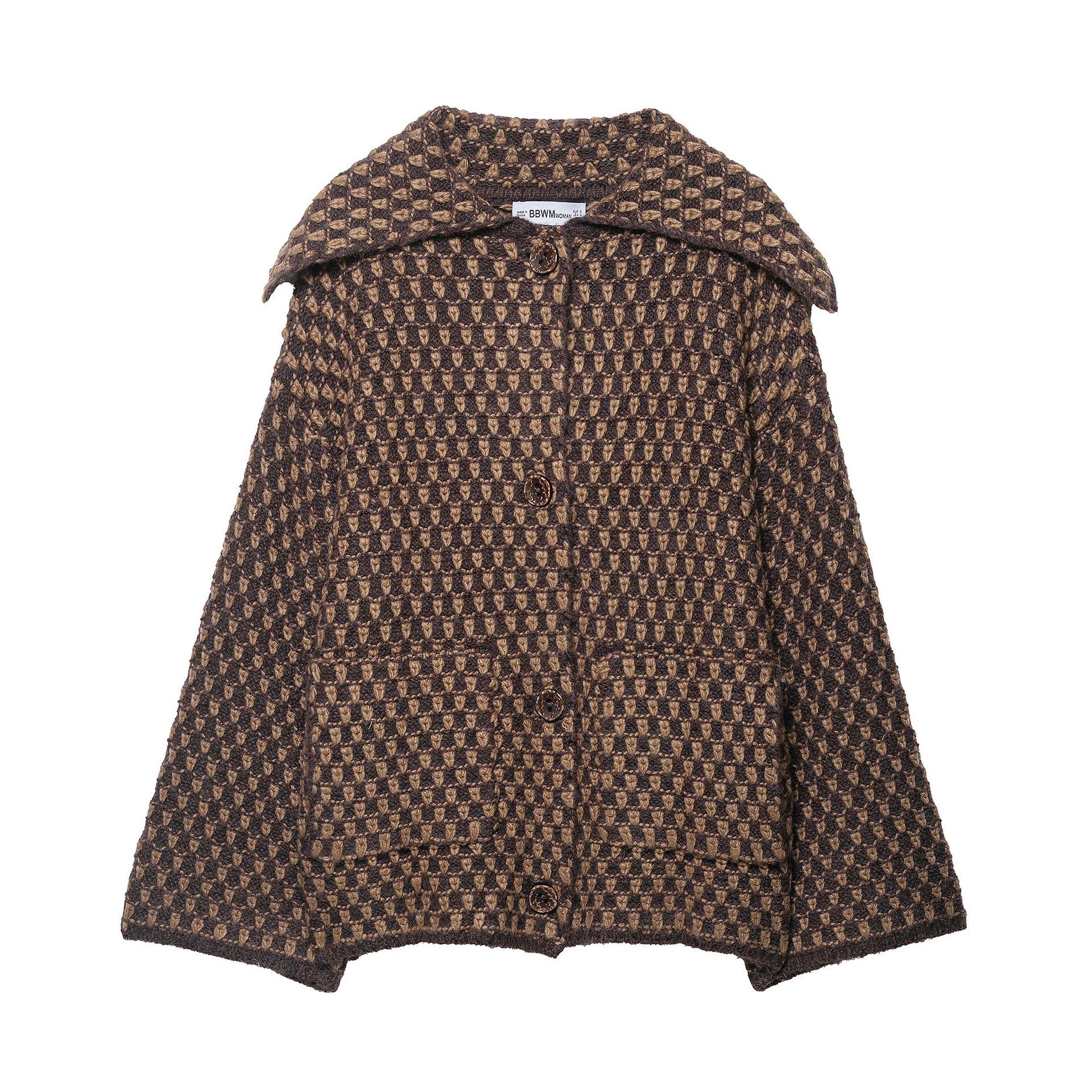 chouyatou Womens Vintage Lapel Plaid Cardigans Button Down Chunky Knit Cardigan Sweater Jacket Coat with Pockets
