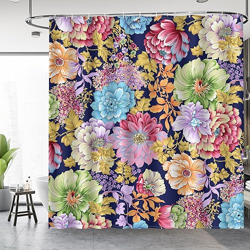 Miniatura 2 de Aimego Cortinas de ducha florales bohemias, juego de cortina de ducha con 12 ganchos para adultos y niños, accesorios de decoración de baño, 72 x 72