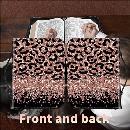 Miniatura 5 de Bolsa de Biblia con estampado de leopardo con purpurina, funda grande para la Biblia para mujeres y hombres, bolsa multifuncional para iglesia