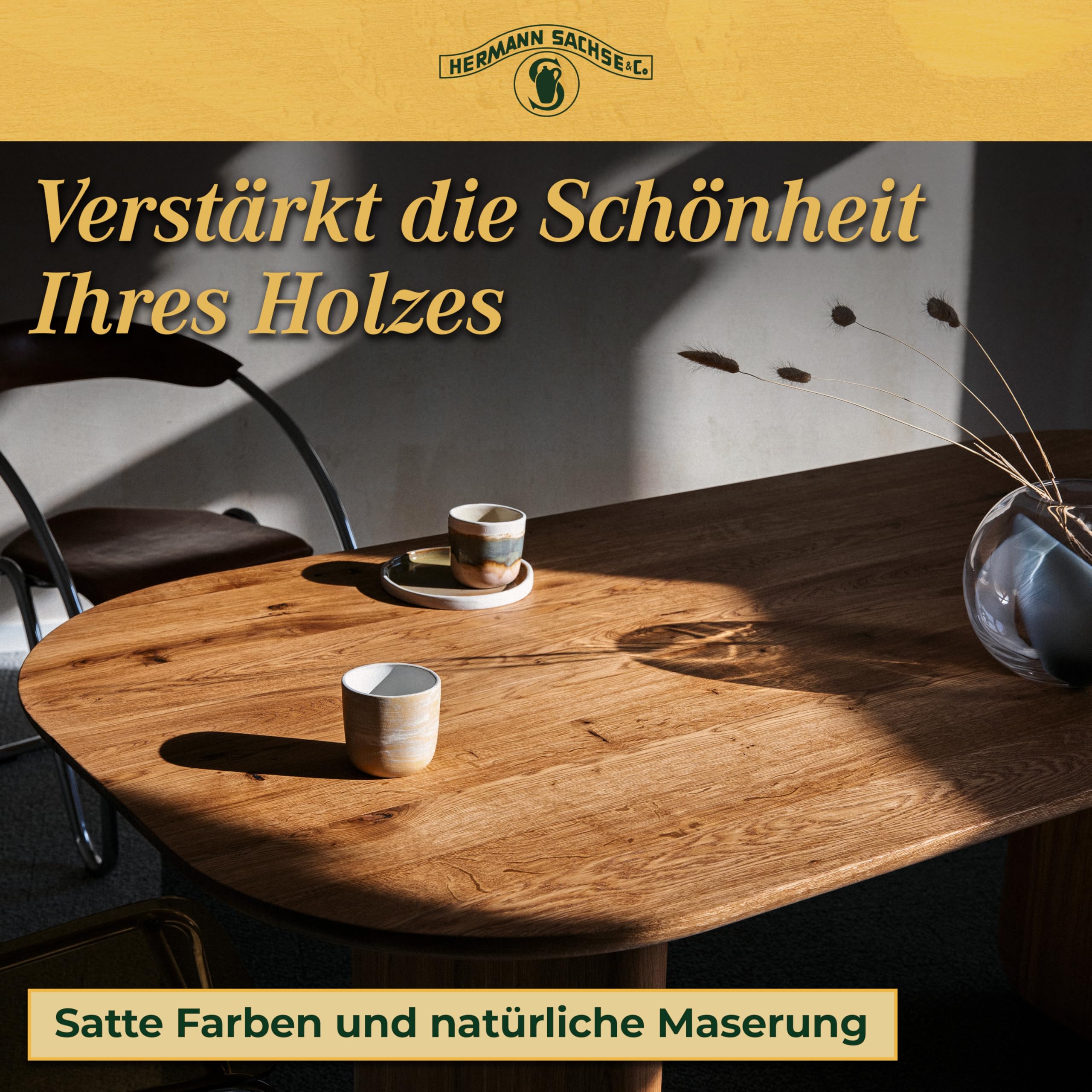 Hermann Sachse Aceite de Tung puro | Cuidado de la madera 100% natural para interior y exterior | cambia menos el color, forma una capa impermeable muy resistente de 0,5 litros