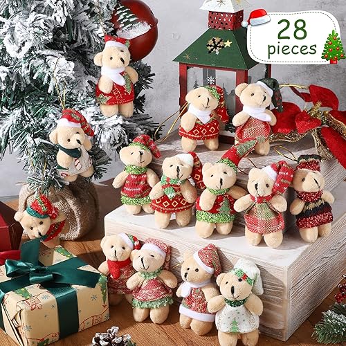 Miniatura 4 de 28 juguetes de peluche de Navidad de 3 pulgadas, llavero de peluche de animales pequeños, juego de juguetes de peluche para decoración de árbol de