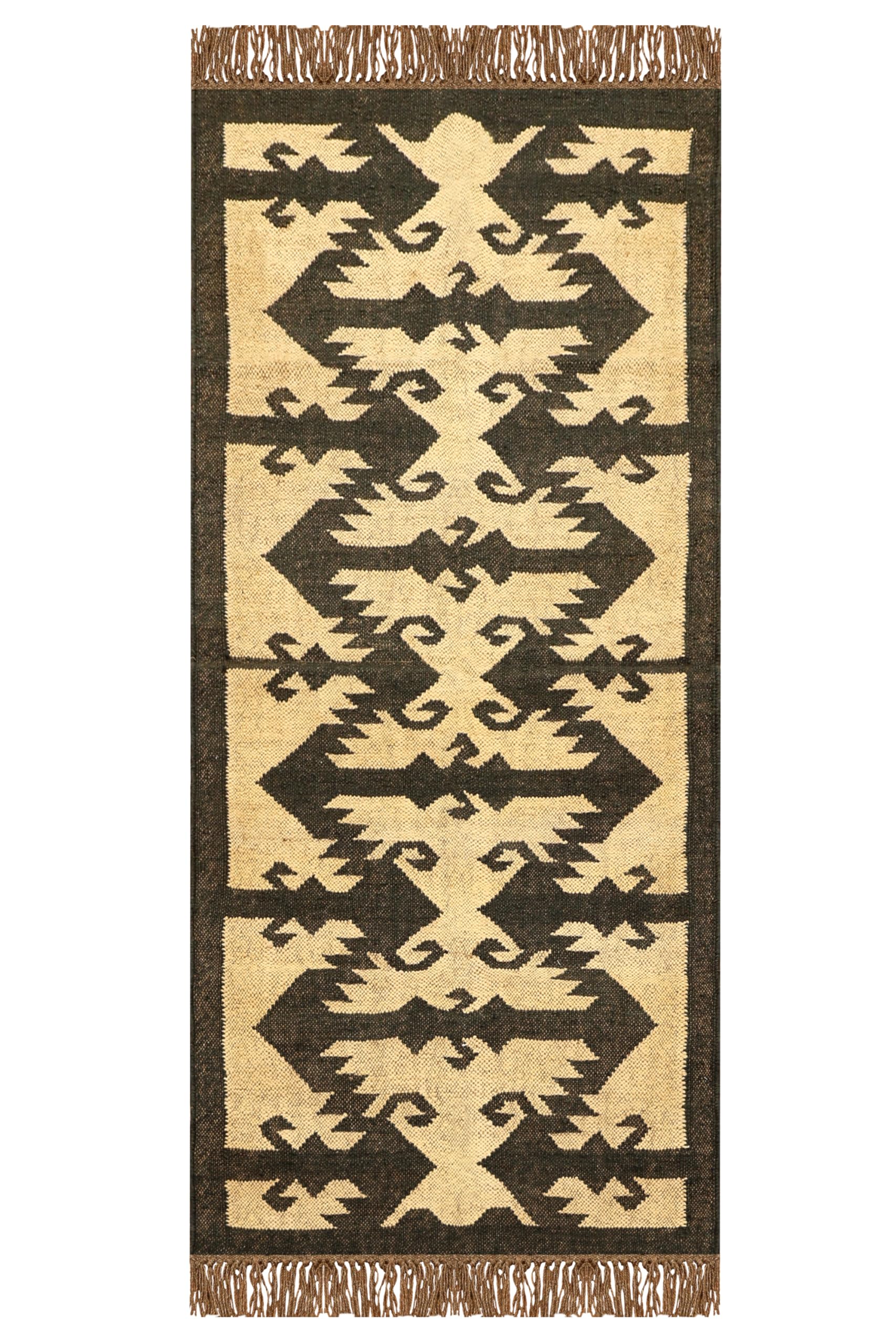 Tapis Kilim carré 1,5 m de jute tissé main pour salon et extérieur