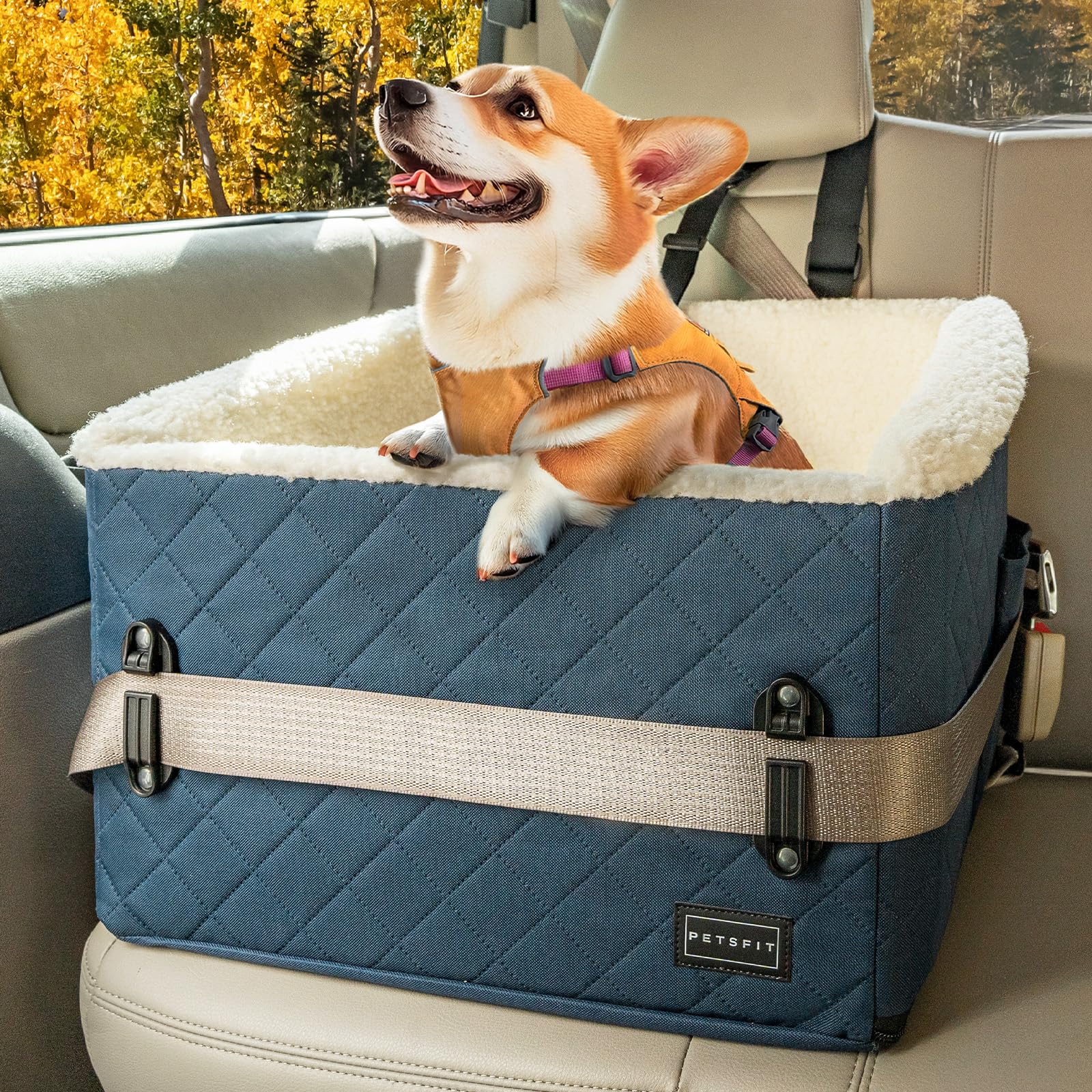 PETS FIT Asiento Perro y Coche Ajustable 12,5cm + Transportín Patente | Funda Lavable, Clip Seguridad | Cama Perro Coche para Mascotas hasta 12kg