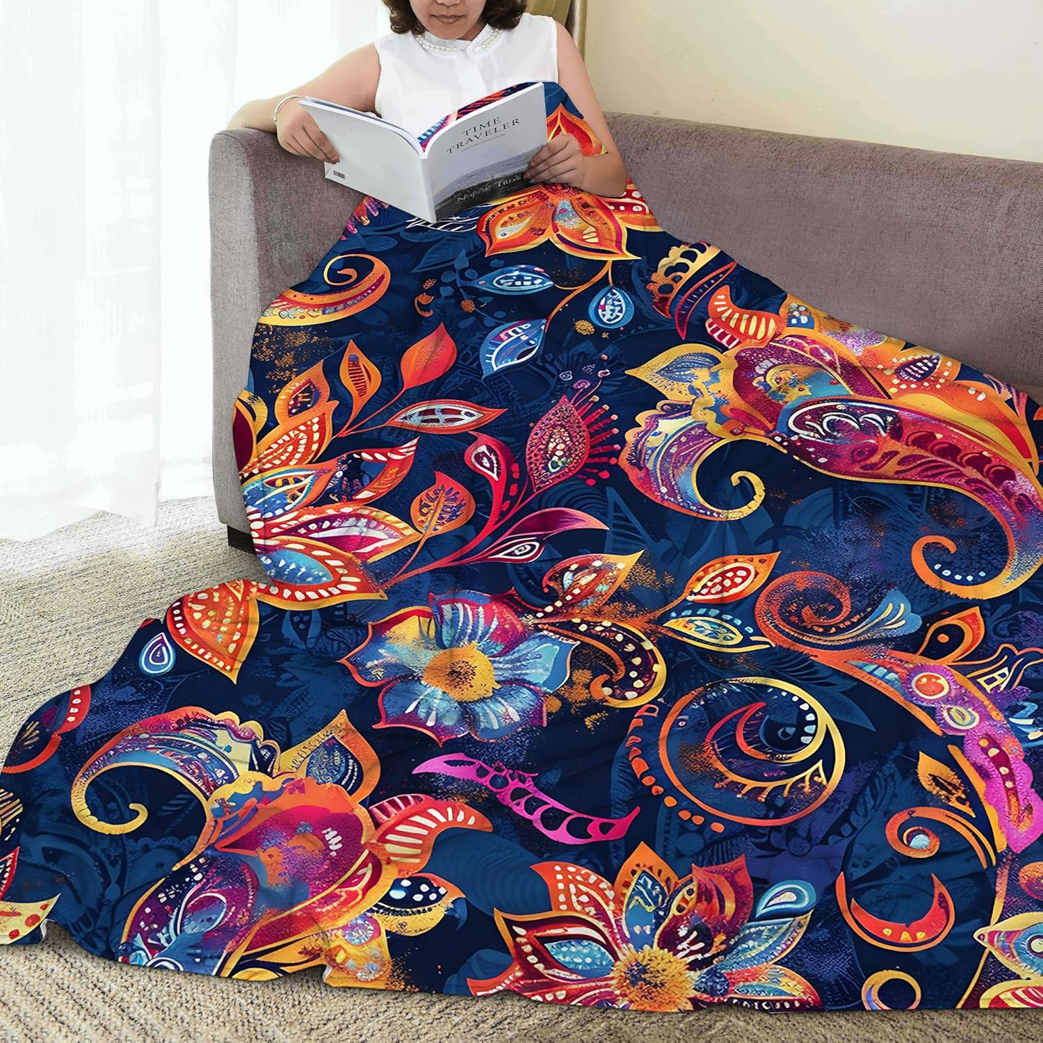 Blanket Boho Paisley Lightweight Soft Throw Blanket for Girls Teens Women, Mandala Flower Fuzzy Blanket Home Room Decor 50x60 Inches - Image 7