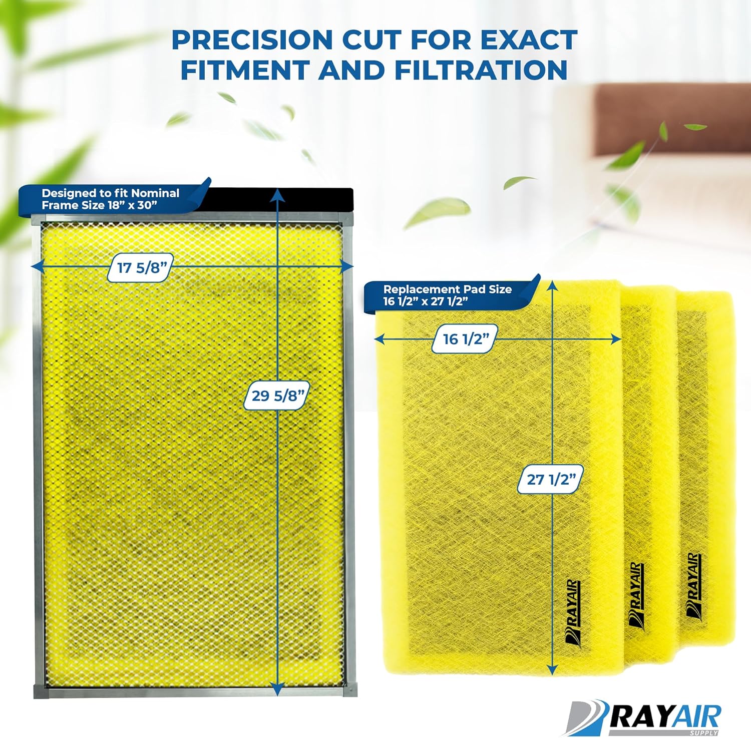 RAYAIR SUPPLY 18x30 Replacement Filter Pads Designed to Fit MicroPower Guard Air Cleaner 18x30 Refills (3 Pack) YELLOW