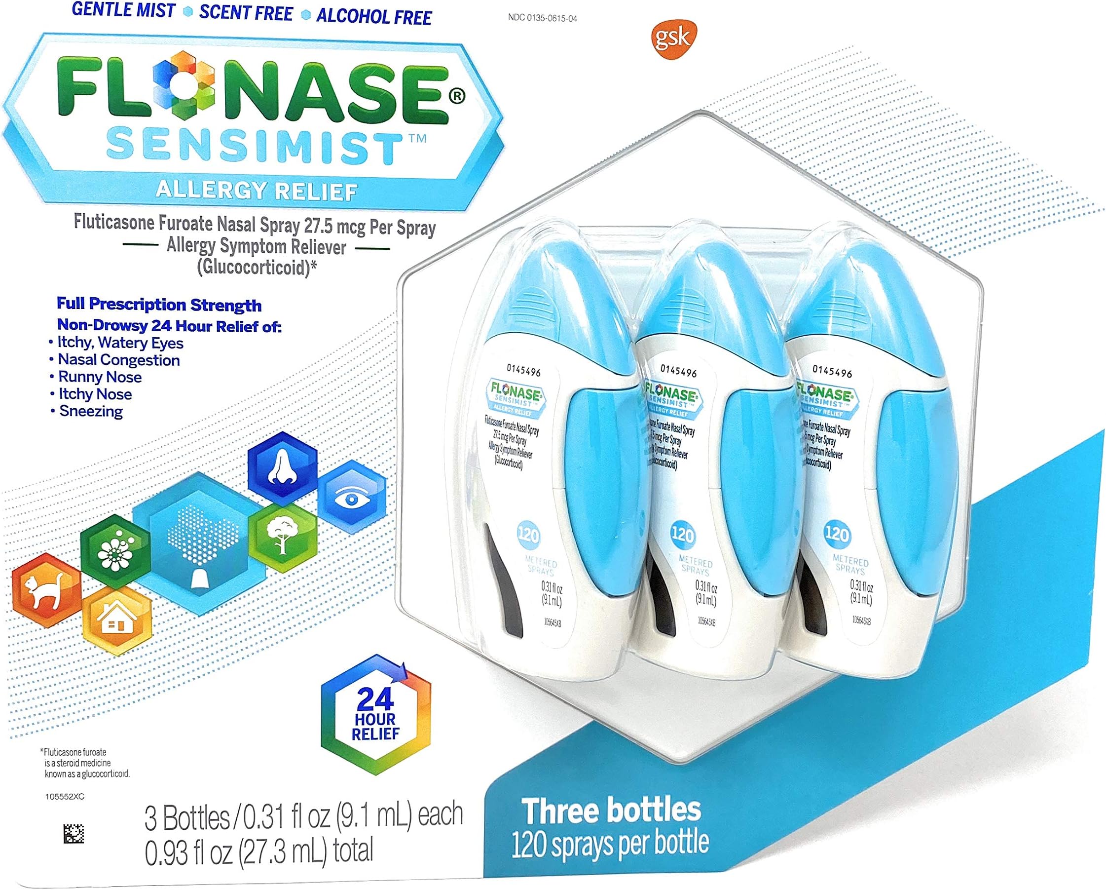 Flonase Sensimist Allergy Relief Spray - 0.54 oz, Pack of 3