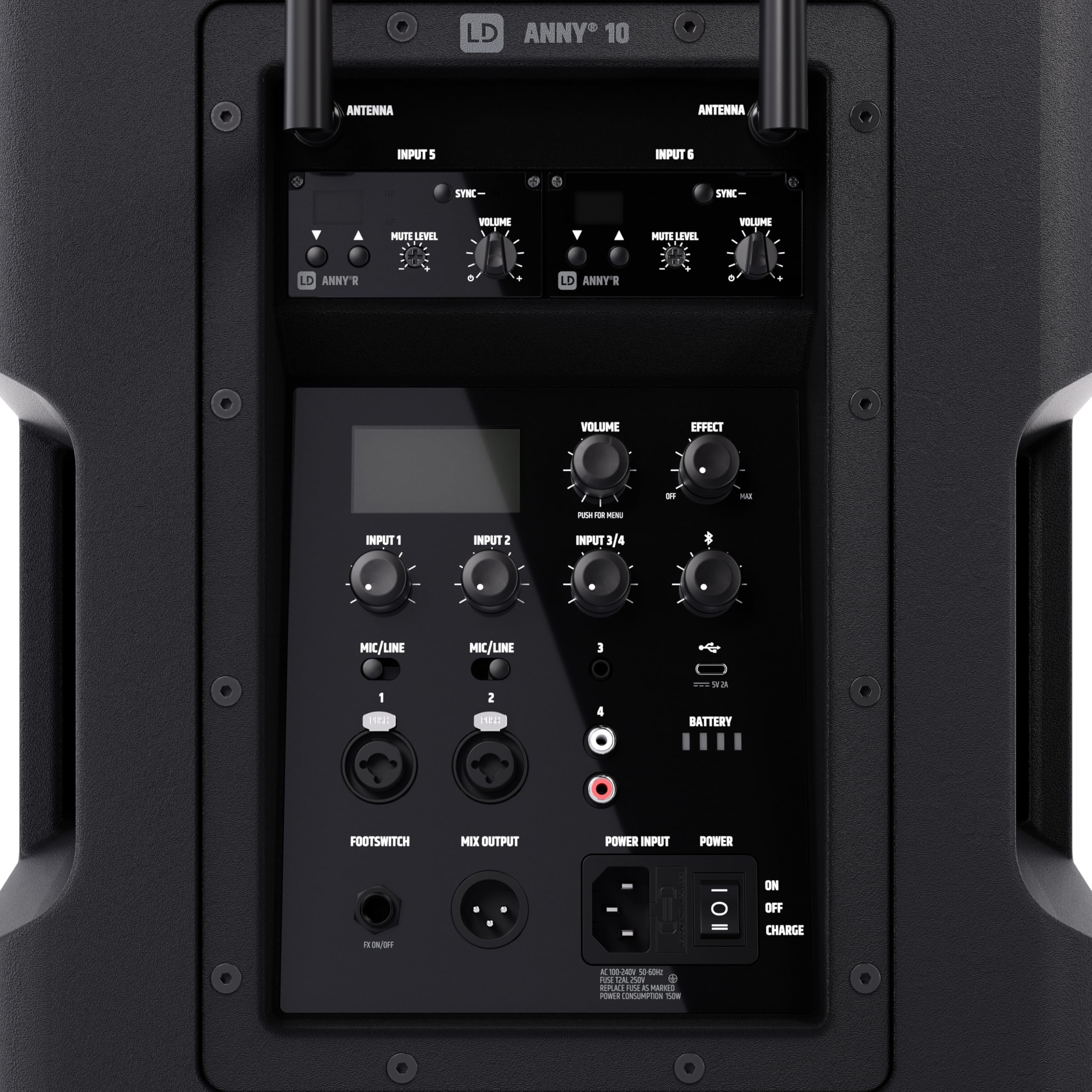 LD SYSTEMS ANNY 10 HHD 2 B8-10" Mobiler Bluetooth PA-Lautsprecher mit Akku, Mixer und 2x Funkmikrofon, schwarz
