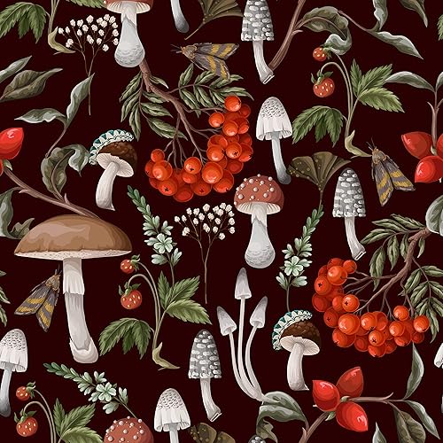 Papel tapiz bohemio con diseño de hongos para despegar y pegar, diseño floral, fresa y plantas, extraíble, impermeable, papel de contacto decorativo
