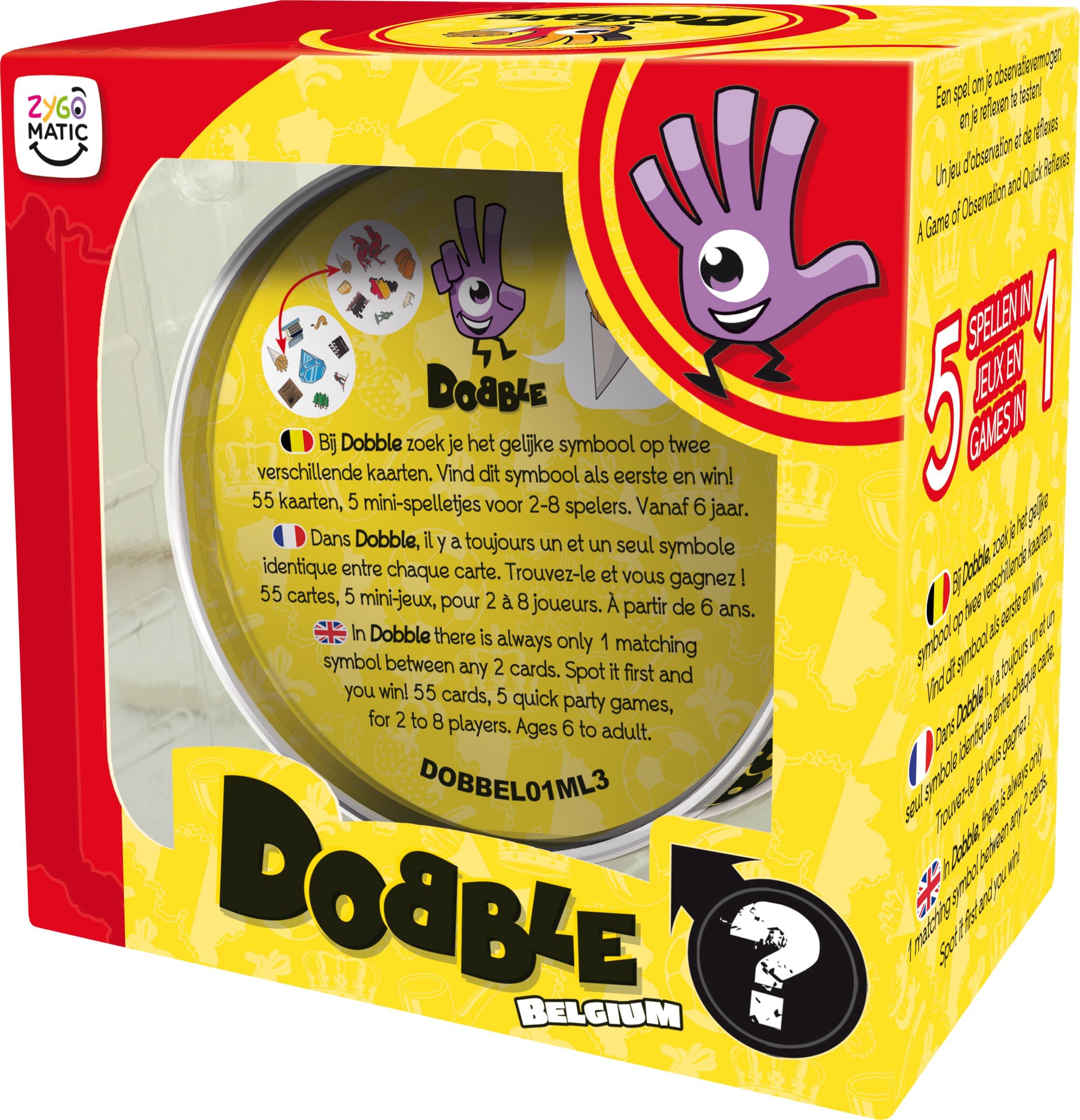 Dobble Belgique – Jeu De Cartes Rapide, éco-conçu, Multilingue – Dès 4 Ans – Asmodee