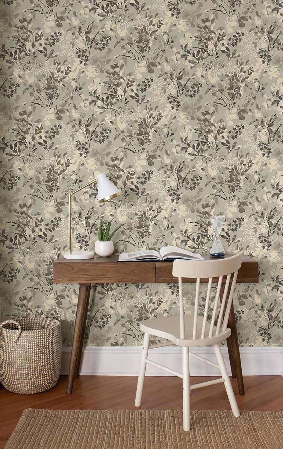Surface Style Willow Wood Botanical Peel and Stick Wallpaper, (Grey Mist)