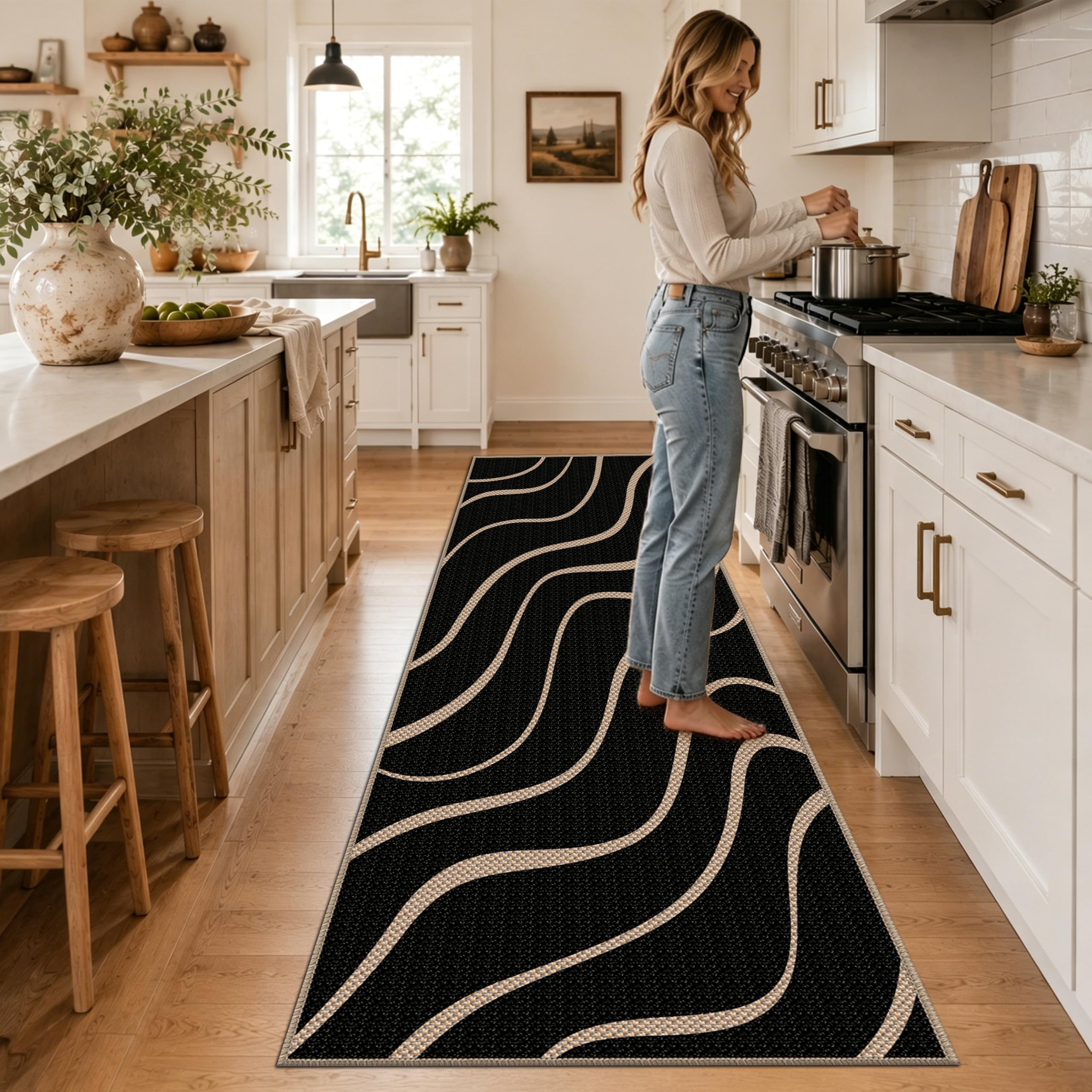 Capslpad Teppich Läufer Flur 80x200 cm, rutschfest Waschbar Lang Teppichläufer Modern Jute Aussehen Küchenteppich mit für Eingang, Wohnzimmer, Korridor und Küche