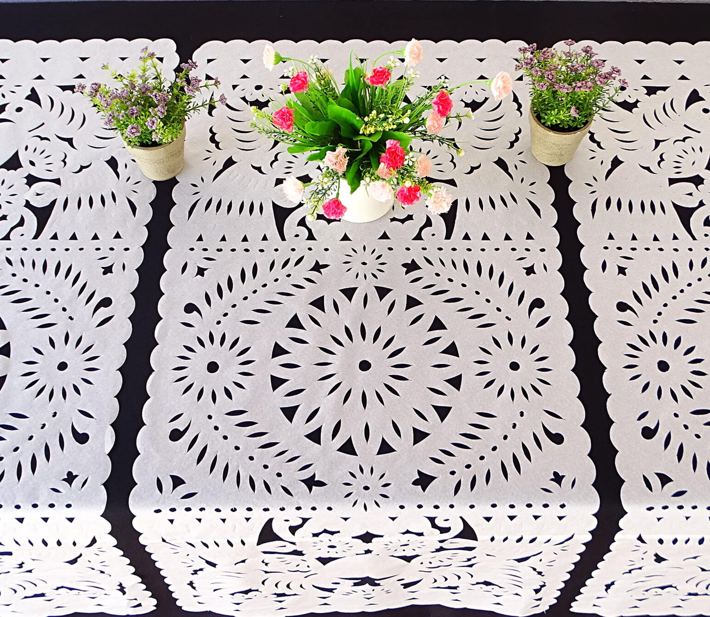 5 White Table Runners, Mexican Wedding Decoration, Papel Picado Table Runner, Fiesta Party Decor, Mexican Style Tissue Paper, Cinco de Mayo.