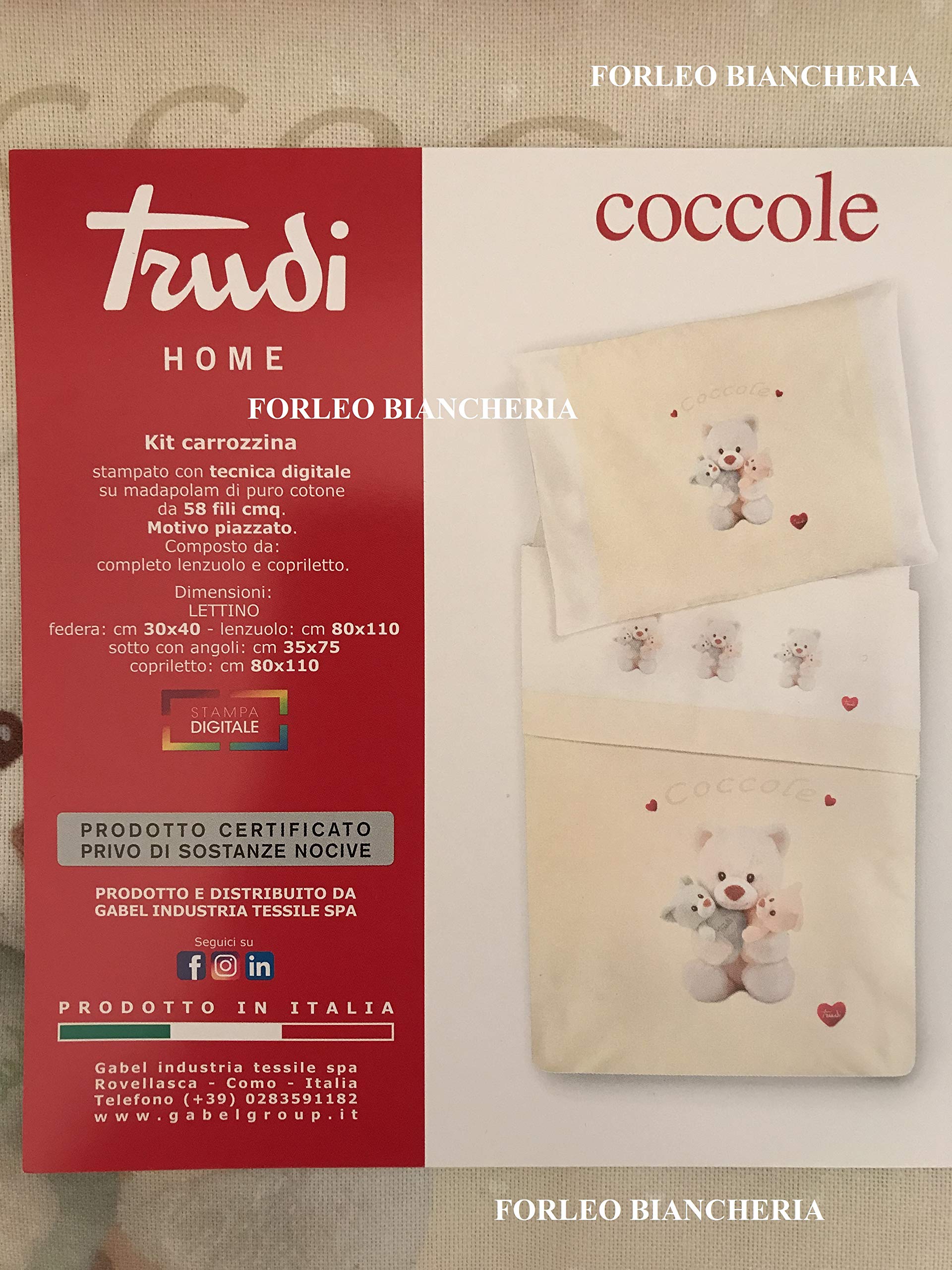 COCCOLE SET CARROZZINA 80x110 COPRILETTO COTONE + COMPLETO CULLA COLORE CANARINO TRUDI GABEL