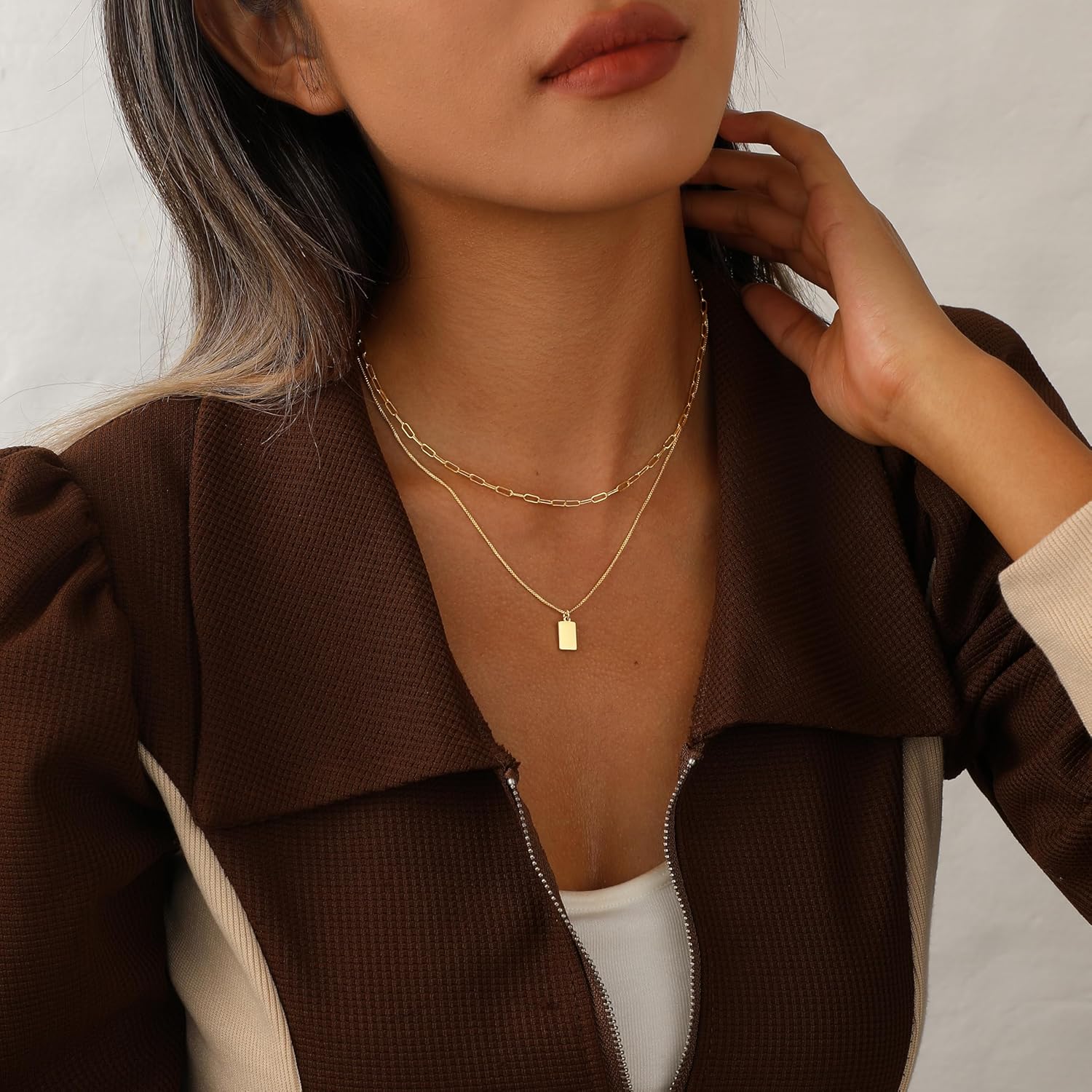 Dainty Gold Layered Necklace for Women,14k Gold Plated Paperclip Link Chain Cross Bar Heart Tag Cubic Zirconia Pendant Necklace Set,Gold Jewelry Gift for Women - Image 4