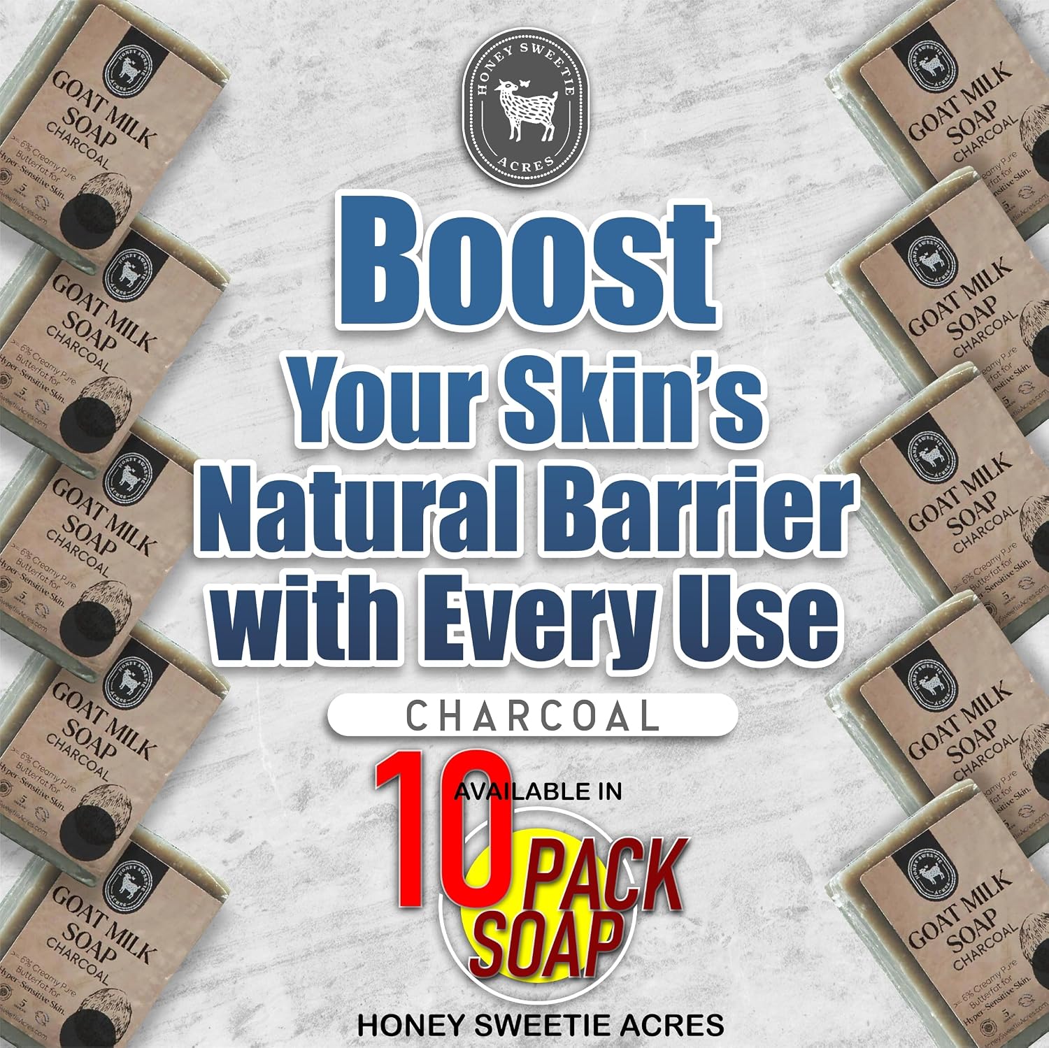 Honey Sweetie Acres 10-Pack of Charcoal Goat Milk Soap - Handmade 5 oz Bar, Made with Natural Ingredients, Moisturizing & Gentle, Made in the USA