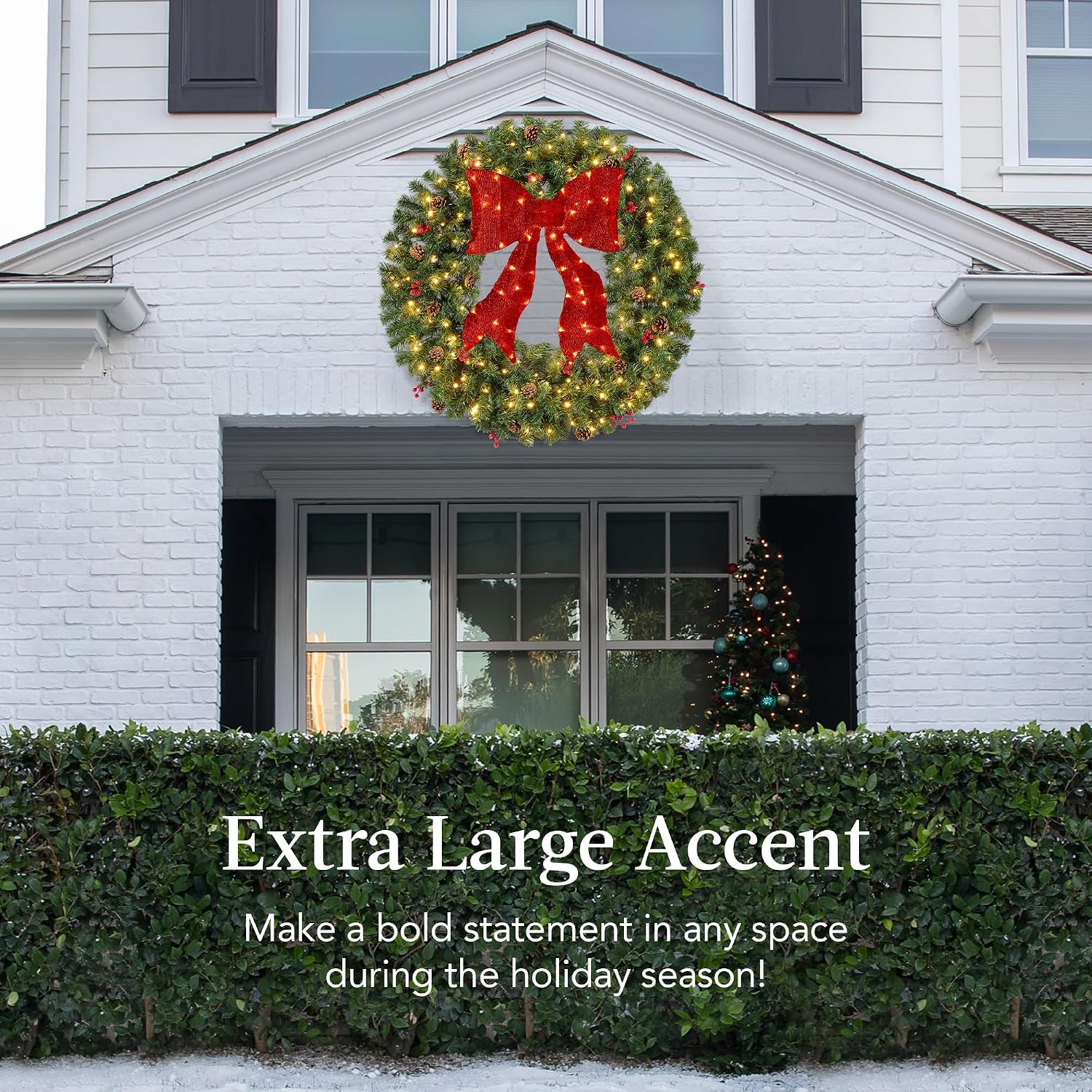 Best Choice Products 36in Pre-Lit Christmas Wreath w/Berries & Pinecones, Large Artificial Indoor/Outdoor Decor for Door, Mantel w/Red Bow, Plug-in