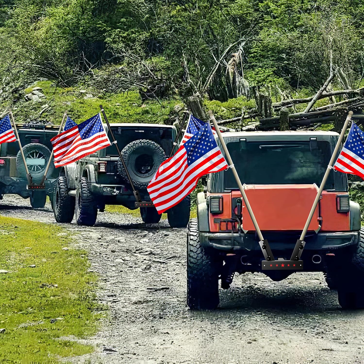 Flag Pole Hitch Mount for Truck, Dual Flag Pole Holder Universal for Standard 2 inch Hitch Receiver Fits Truck Jeep SUV RV Trailer Pickup Camper for Thickened and Upgrade Square Version