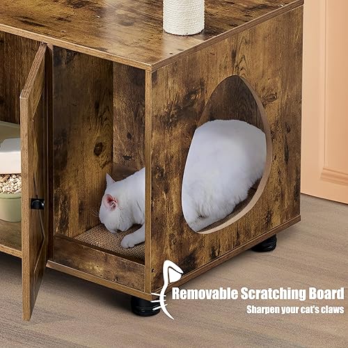 Miniatura 8 de Yaheetech Caja de arena con árbol para gatos, casa para gatitos todo en uno con postes para rascar, muebles de madera para gatos con condominio,