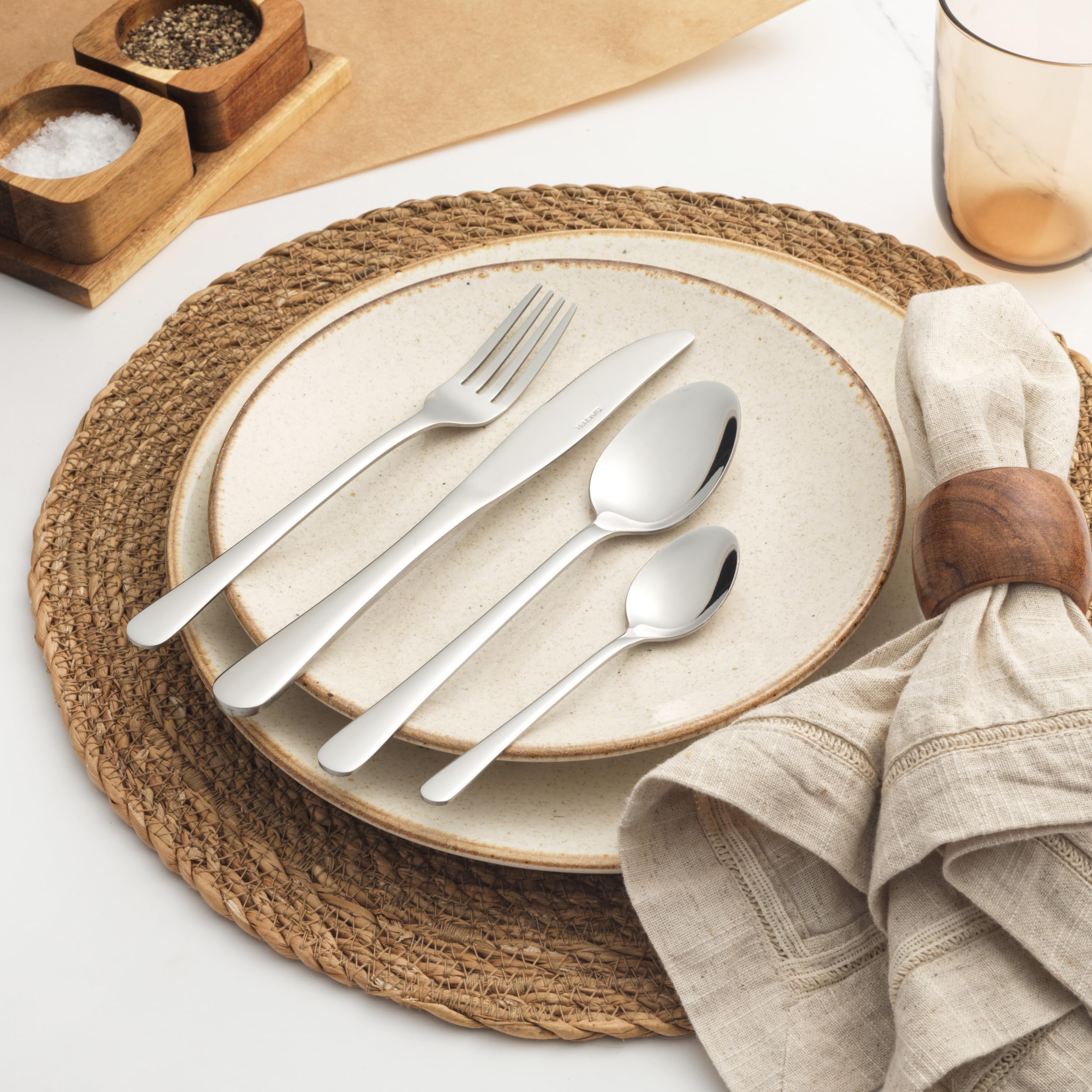 Salter COMBO-5320 Bakewell - Cubertería de 72 piezas de acero inoxidable, servicio de cubiertos para 18 personas, incluye cuchillos, tenedores, cucharadas y cucharaditas, apto para lavavajillas