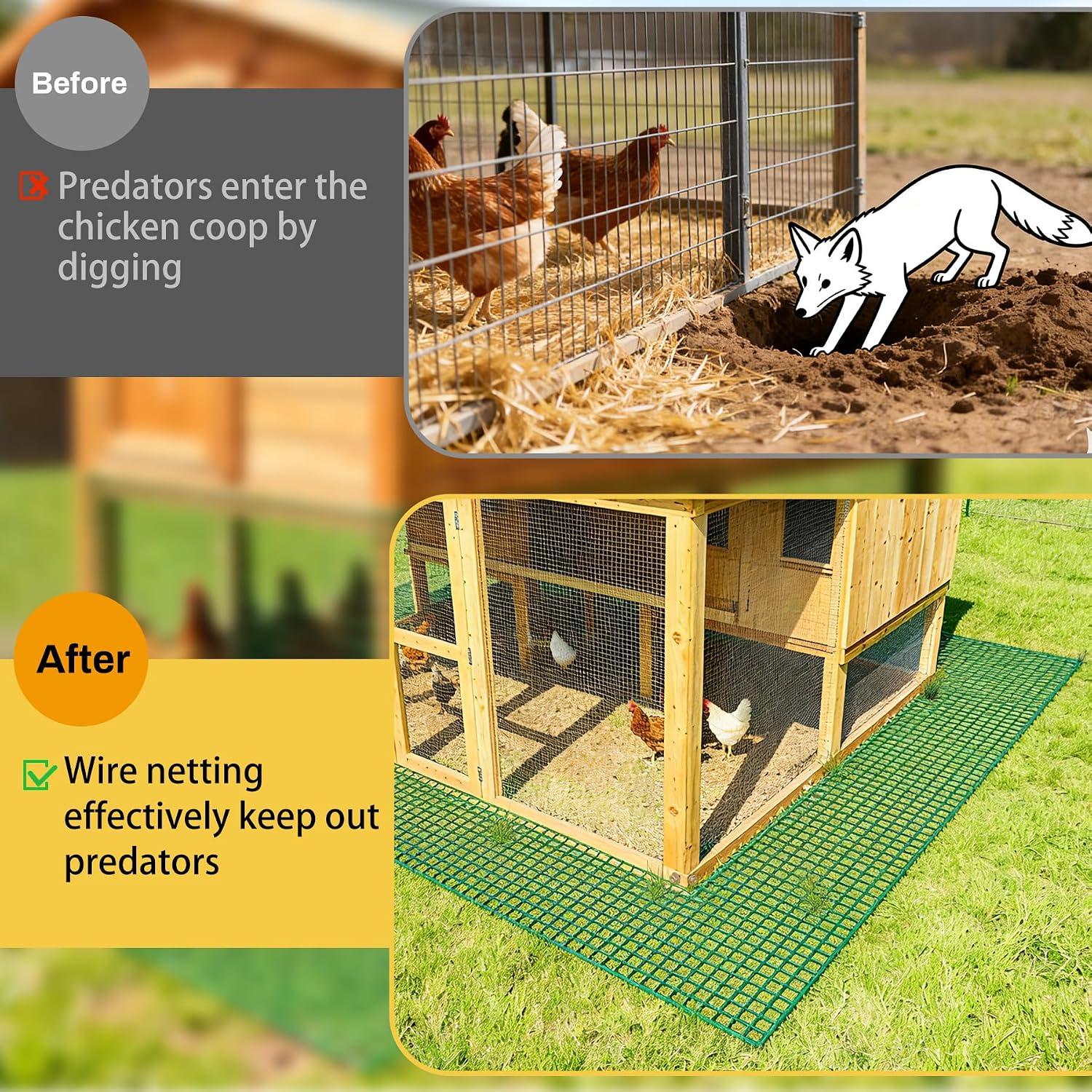 Chicken Coop Predator Proof Wire Mesh, Poultry Bottom Barrier Netting, Anti-Digging Skirt Predator Apron, 11.6" x 65 Ft Total