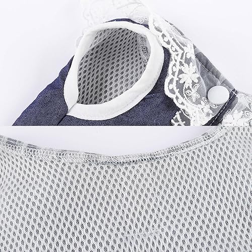 Miniatura 5 de Vestido de mezclilla para perro con anillo para correa, falda de princesa de malla de encaje con lazo para cachorro, ropa de moda para mascotas