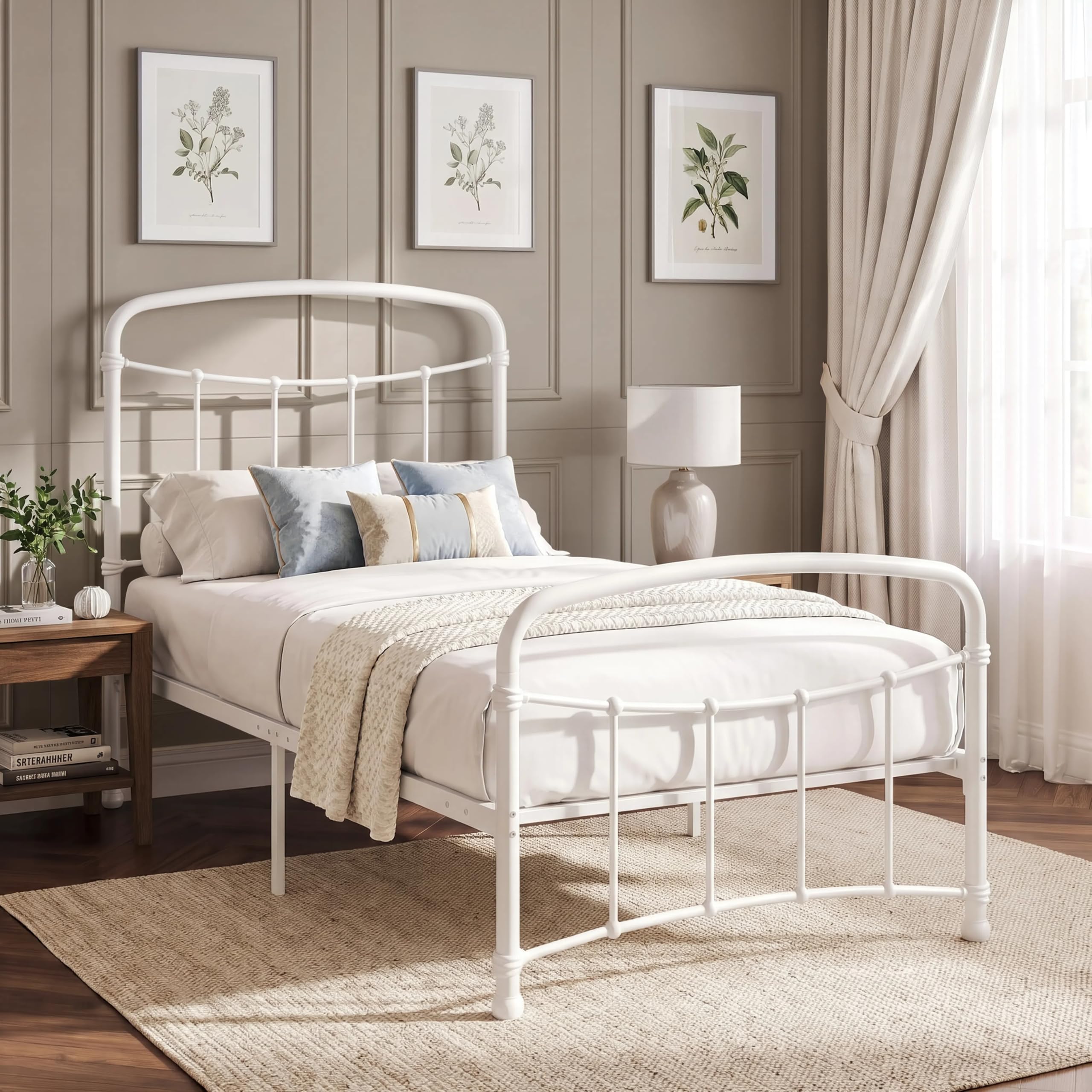 Blisswood 3FT Single Metal Bed Frame, Heavy Duty Metal Bed Frame with Vertical Headboard & Footboard, Full Metal Slatted Base, Under Bed Storage, No Box Spring Required, Powder-Coated Frame, White