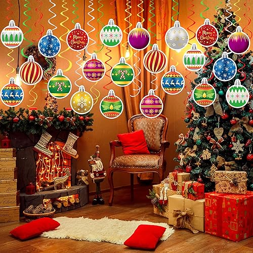 Miniatura 3 de Decoraciones de remolinos colgantes de Navidad, 36 piezas de serpentinas colgantes de techo de Navidad, bolas de árbol colgantes para el hogar,