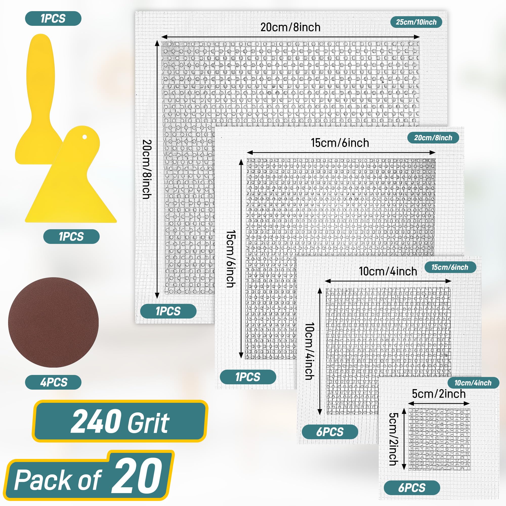 Starvortex Kit Riparazione Muro 20 Pezzi con Patch in Cartongesso 2/4/6/8", Autoadesive in Alluminio, per Fori, Crepe e Graffi su Muri e Soffitti, con Spatole e Carta Vetrata Fai-da-Te
