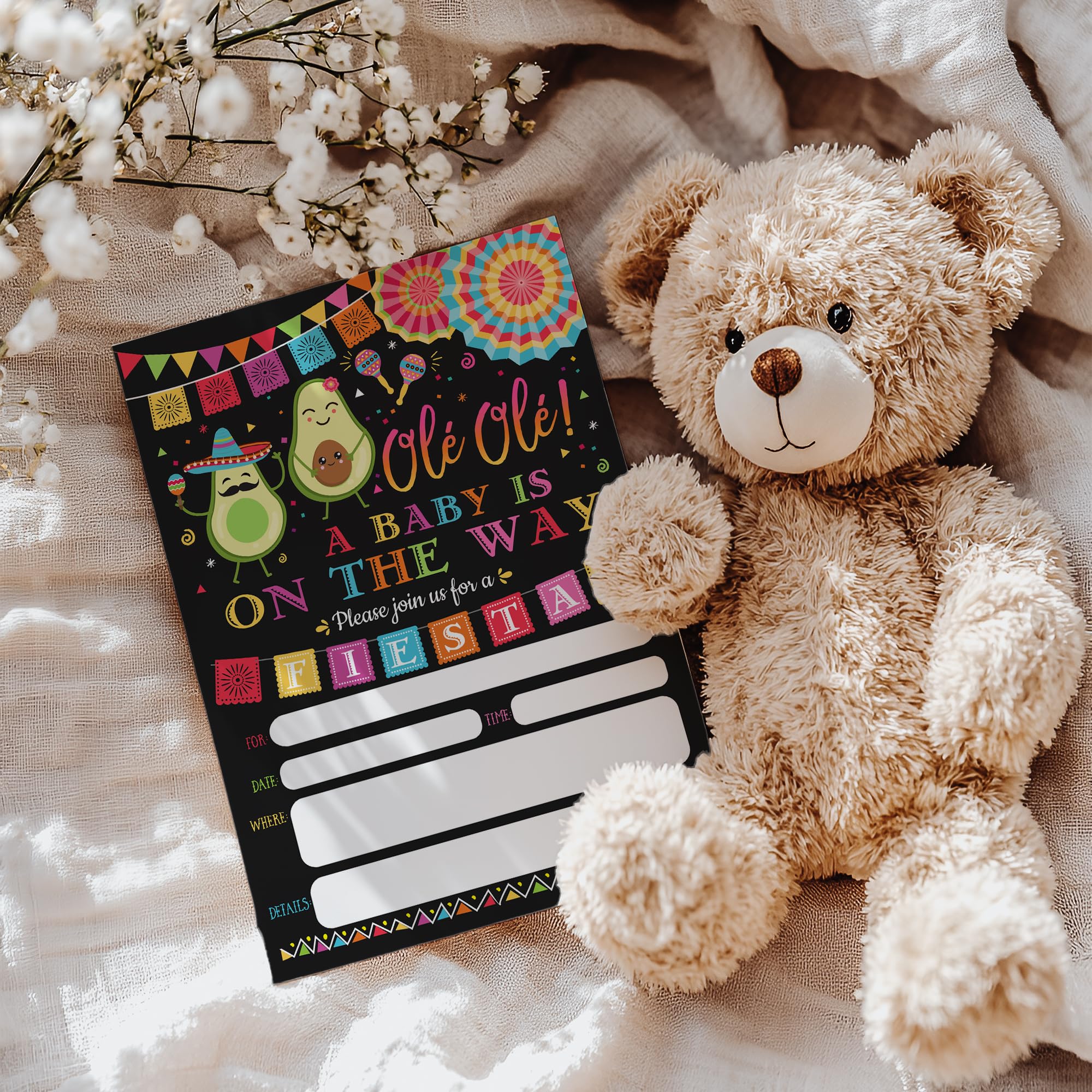 Fiesta Babyparty-Einladungen – Taco-Motiv, 20 Stück Inkl. Umschläge, Zum Selbstausfüllen