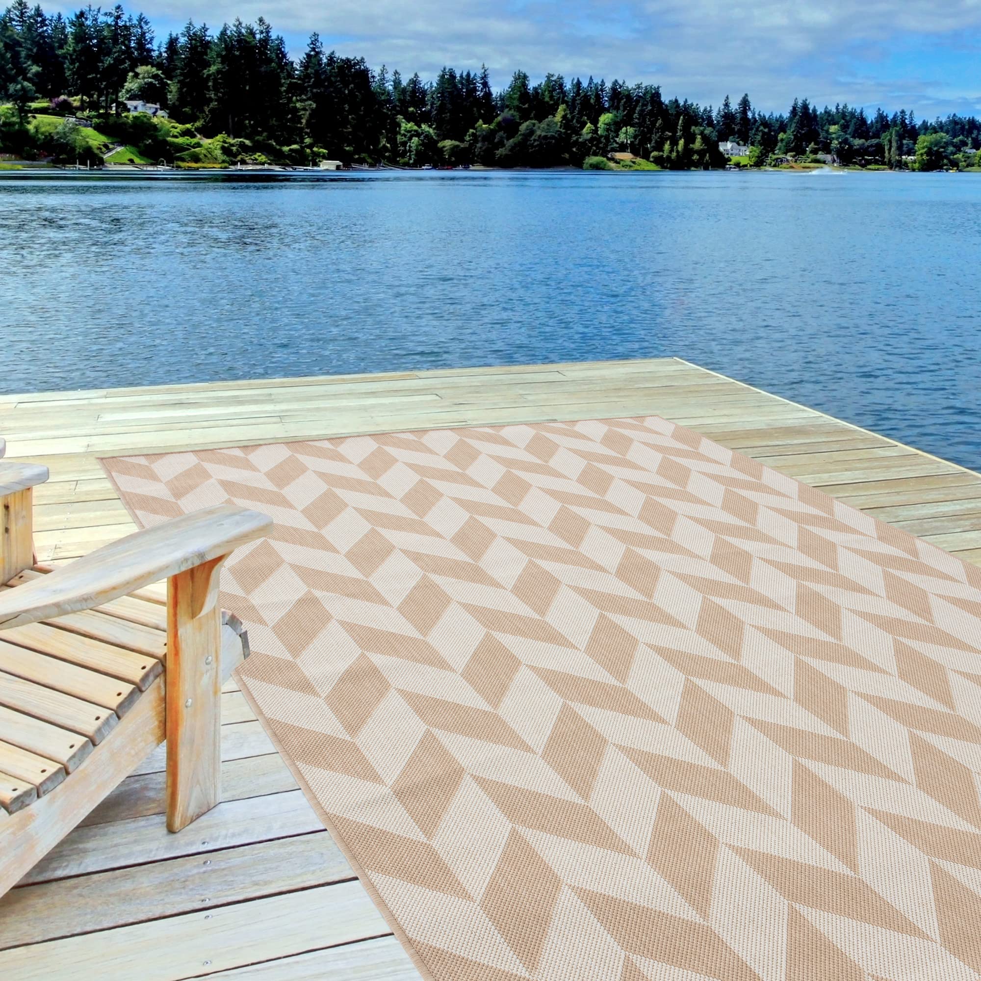 THE RUGS Outdoor Rug – Weather & UV Resistant Outdoor/Indoor Area Rugs - Durable Rugs for Patio, Deck, Garden, Kitchen, Bathroom or Living Room - Beige, 80 x 150 cm